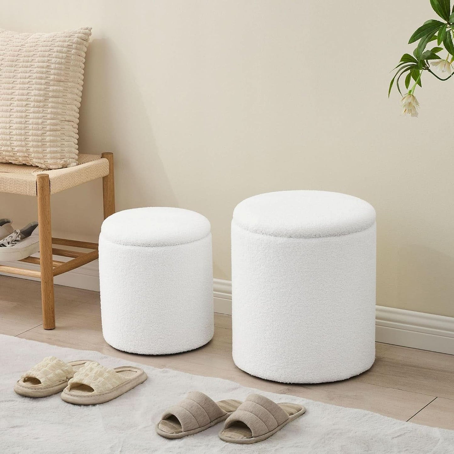 Nesting Bouclé Storage Ottomans (Set of 2)