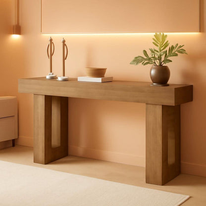 Farmhouse 63Inch Console Table Natural Wood Entryway