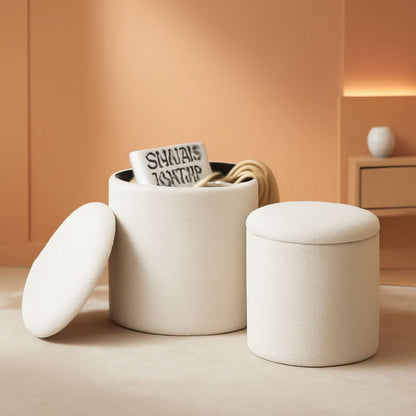 Nesting Bouclé Storage Ottomans (Set of 2)