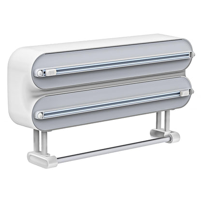 3 in 1 Aluminum Foil and Plastic Wrap Organize Dispenser with Cutter Magnetic Paper Towel Holder for Fridge Includes 1 Roll of Cling Film