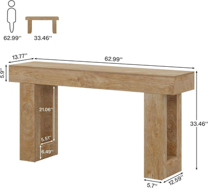 Farmhouse 63Inch Console Table Natural Wood Entryway